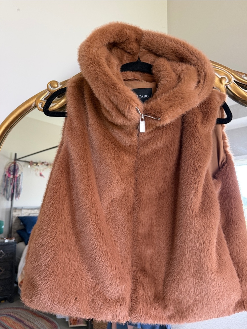 Dolce Cabo Rust Brown Hooded Faux Fur Teddy Jacket